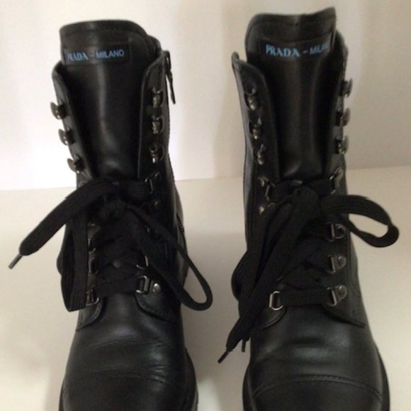 PRADA Black Leather Combat Boot w/ lug sole size 39 - Picture 14 of 14